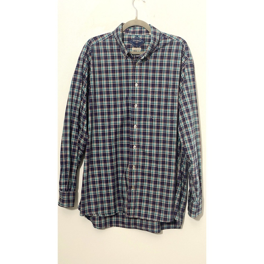 BILLS KHAKIS Shirt Mens XL‎ Plaid Woven Classic Fit Button Up Cotton Teal Purple